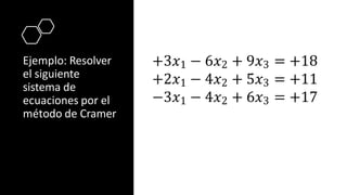 Ejemplo: Resolver
el siguiente
sistema de
ecuaciones por el
método de Cramer
 