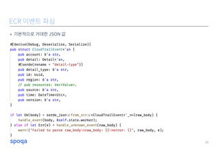 • 기본적으로 거대한 JSON 값
20
ECR 이벤트 파싱
 