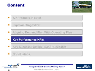 Content Air Products in Brief Implementing S&OP  Aligning Demand Plan With Operating Plan Key Performance KPIs Key Success Factors –S&OP Checklist Conclusions   