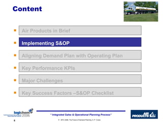 Content Air Products in Brief Implementing S&OP  Aligning Demand Plan with Operating Plan Key Performance KPIs Major Challenges Key Success Factors –S&OP Checklist 