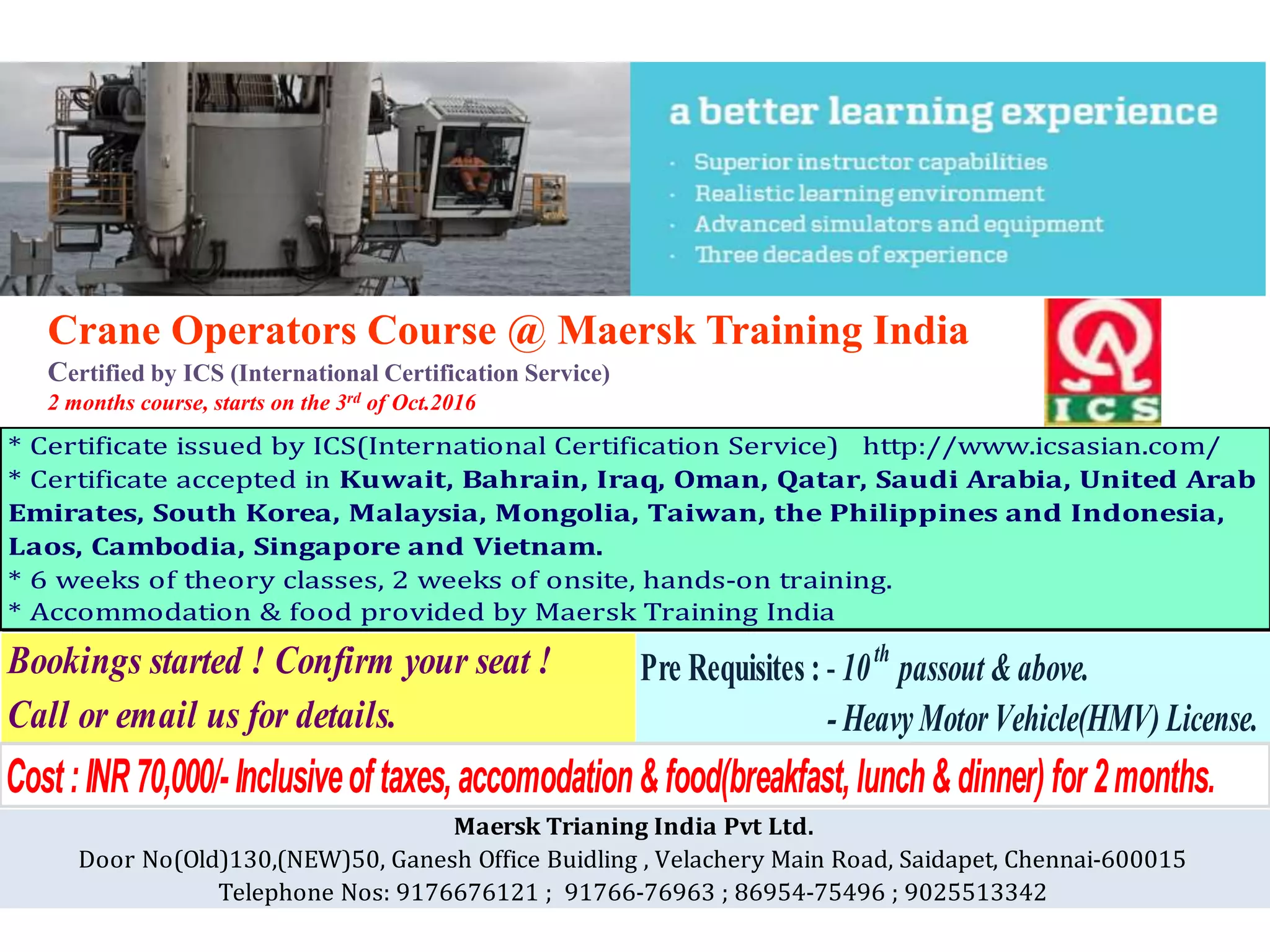 Crane operators course @ Maersk Training India contact | PPT