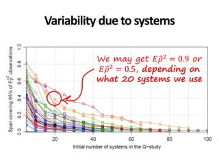 We may get 𝐸𝜌2 = 0.9 or
𝐸𝜌2 = 0.5, depending on
what 20 systems we use
Variability due to systems
 