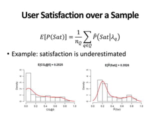 User Satisfaction over a Sample
𝐸 𝑃 𝑆𝑎𝑡 =
1
𝑛 𝒬
𝑃 𝑆𝑎𝑡 𝜆 𝑞
𝑞∈𝒬
• Example: satisfaction is underestimated
 