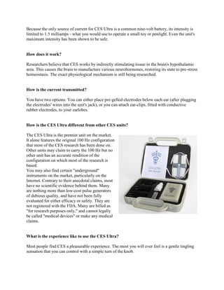 FAQs: Cranial Electrotherapy Stimulator (CES Ultra), Brain Booster | PDF