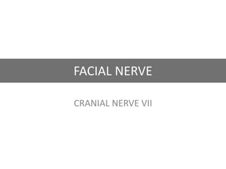 FACIAL NERVE
CRANIAL NERVE VII
 