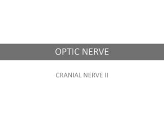 OPTIC NERVE
CRANIAL NERVE II
 
