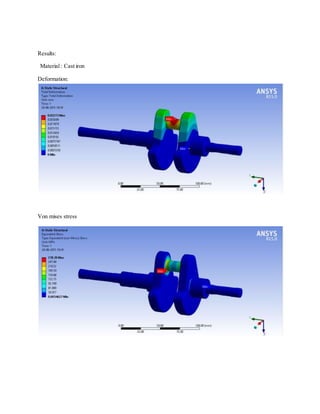 Results:
Material : Cast iron
Deformation:
Von mises stress
 