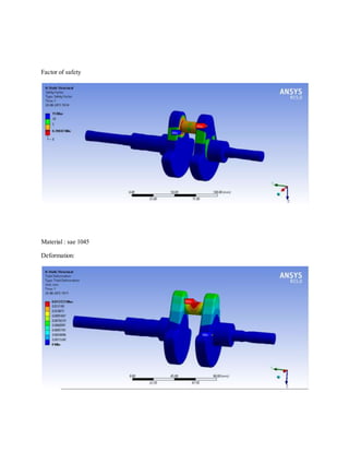 Factor of safety
Material : sae 1045
Deformation:
 
