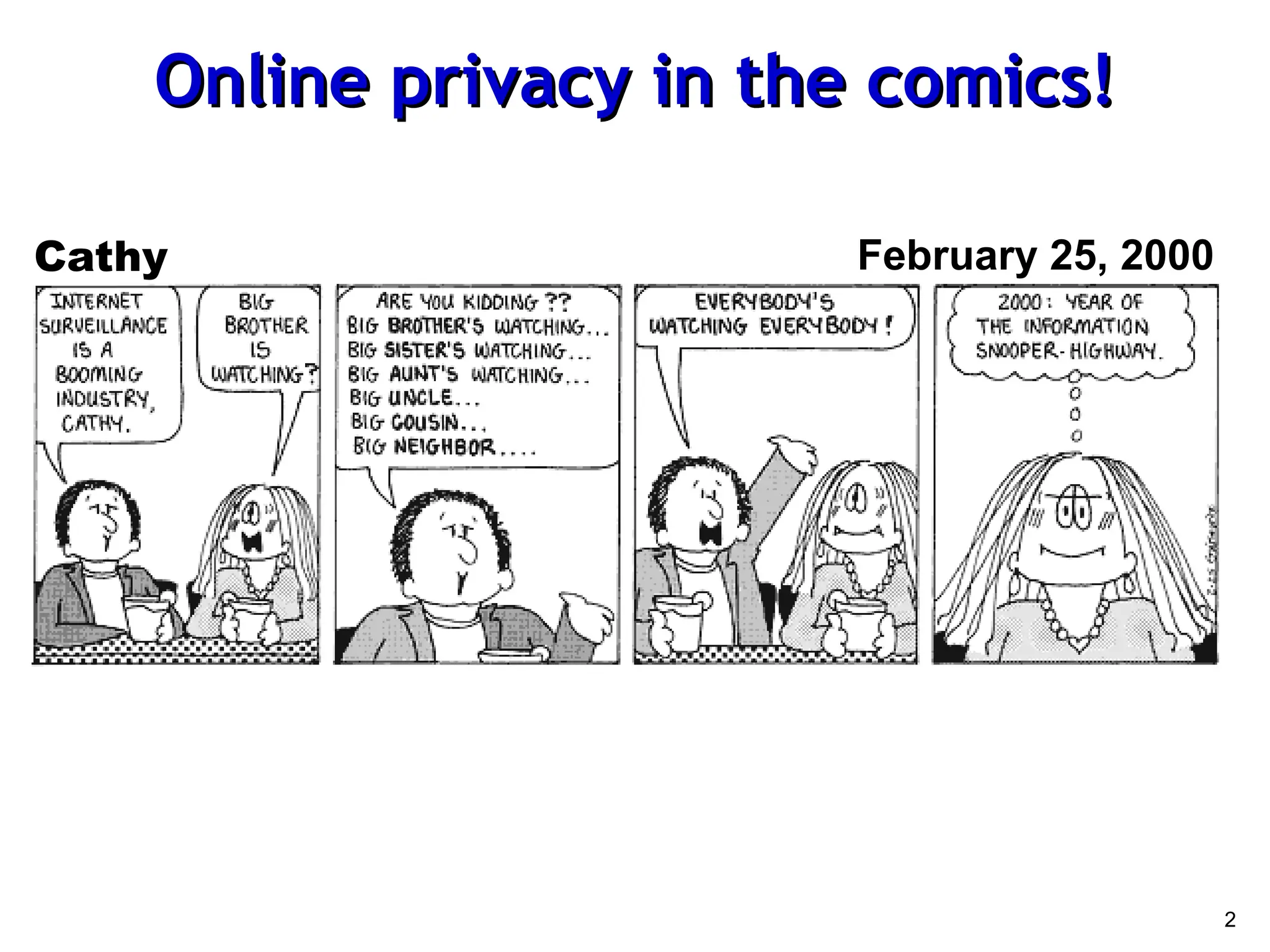 2
Online privacy in the comics!
Online privacy in the comics!
Cathy February 25, 2000
 