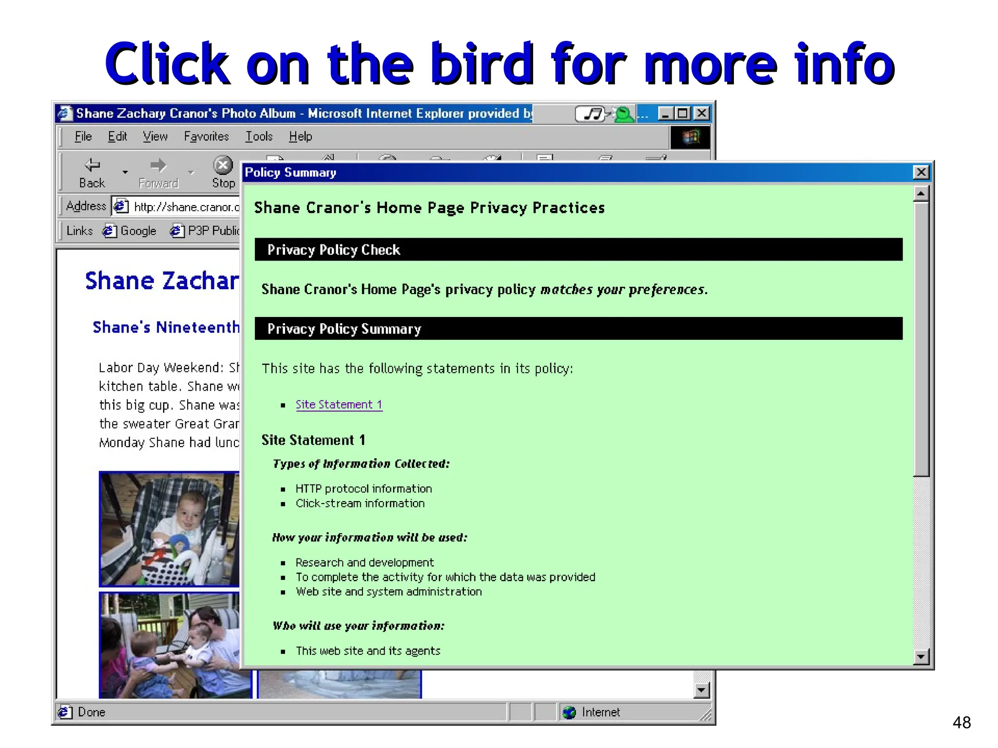 48
Click on the bird for more info
Click on the bird for more info
 