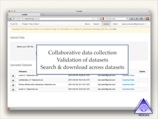 Collaborative data collection!
Validation of datasets!
Search & download across datasets
 