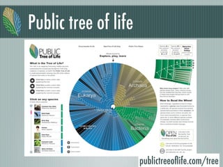 Public tree of life
publictreeoﬂife.com/tree
 