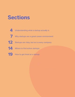 The Crash Guide to Startup Careers
© 2020 Crash, Inc. 3 / 23
crash.co/career-guides/startups
Sections	
Understanding what ...