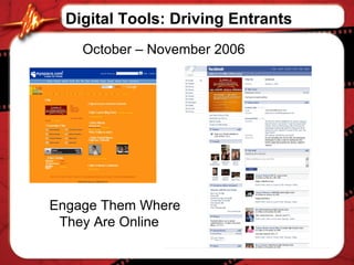 Digital Tools: Driving Entrants October – November 2006 Engage Them Where They Are Online 