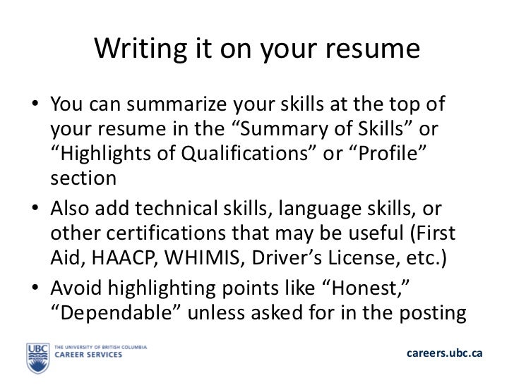 summarize your skills and qualifications under fontanacountryinn com what are your skills