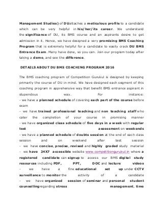Crash Course for Delhi University BMS Entrance Test