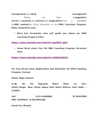 Crash Course for Delhi University BMS Entrance Test