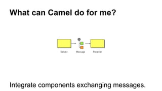 What can Camel do for me? 
Integrate components exchanging messages. 
 