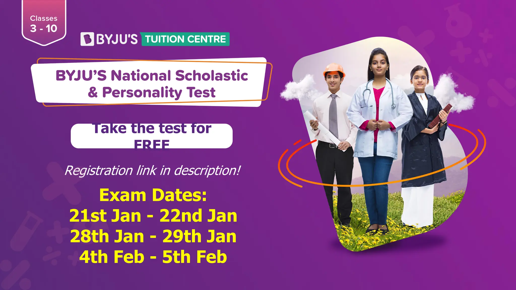 Take the test for
FREE
Registration link in description!
Exam Dates:
21st Jan - 22nd Jan
28th Jan - 29th Jan
4th Feb - 5th Feb
 