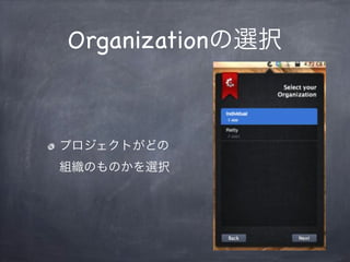 Organizationの選択
プロジェクトがどの
組織のものかを選択
 