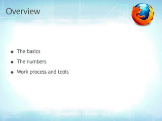 Overview



• The basics
• The numbers
• Work process and tools
 