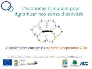 3e atelier inter-entreprises mercredi 3 septembre 2014 
Une démarche cofinancée par l’Union européenne, portée par le Val d’Ille, animée par Dervenn et ADC Développement 
 