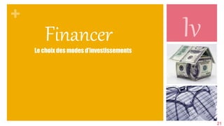 FinancerLe choix des modes d’investissements
21
 