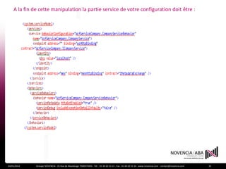 A la fin de cette manipulation la partie service de votre configuration doit être :




24/01/2012    Groupe NOVENCIA - 25 Rue de Maubeuge 75009 PARIS - Tél. : 01 44 63 53 13 - Fax : 01 44 63 53 14 - www.novencia.com - contact@novencia.com   23
 