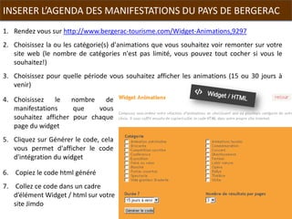 CRÉER	
  ET	
  INSERER	
  UN	
  WIDGET	
  POUR	
  LA	
  METEO	
  
Ø 	
  Suivez	
  les	
  3	
  étapes	
  de	
  paramétrage	
  
• 	
  SélecConnez	
  la	
  ville	
  
• 	
  Changer	
  le	
  contenu	
  
• 	
  Ajouter	
  votre	
  style	
  
Ø 	
  	
  Et	
  découvrez	
  en	
  temps	
  
réel	
  à	
  quoi	
  ressemblera	
  
votre	
  widget	
  
Ø Cochez	
  l’acceptaCon	
  
des	
  condiCons	
  générales	
  
Ø 	
  Puis	
  cliquez	
  sur	
  
Générez	
  le	
  code	
  
Ø 	
  Copiez	
  le	
  code	
  html	
  
généré	
  
Ø 	
  Collez	
  ce	
  code	
  dans	
  un	
  
cadre	
  d’élément	
  Widget	
  /	
  
html	
  sur	
  votre	
  site	
  Jimdo	
  
Pour	
  vos	
  pages	
  en	
  
langues	
  étrangères,	
  
pensez	
  à	
  changer	
  la	
  
langue	
  de	
  votre	
  météo	
  
 