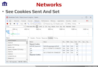 Networks
• See Cookies Sent And Set
31
 