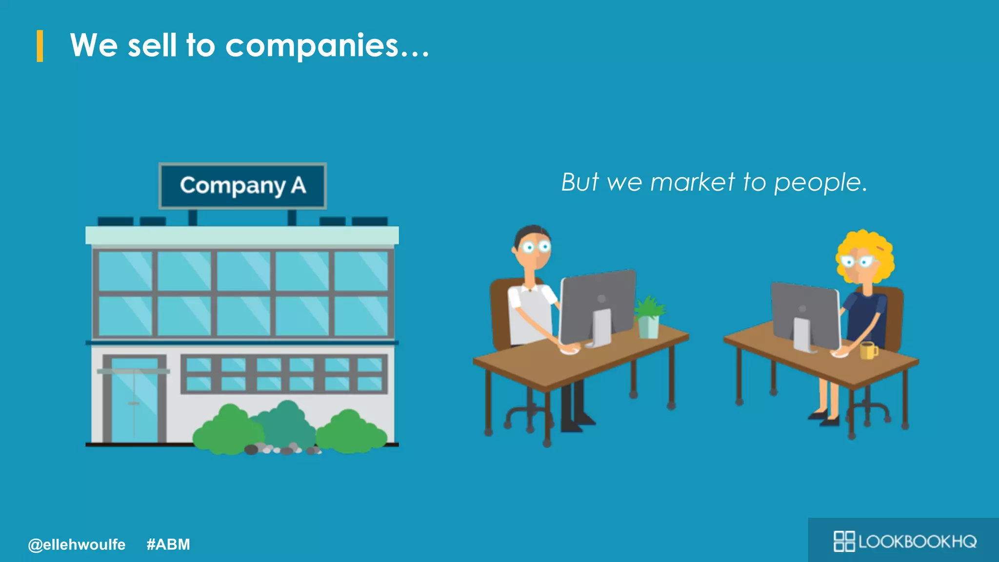 I We sell to companies…
But we market to people.
@ellehwoulfe #ABM
 