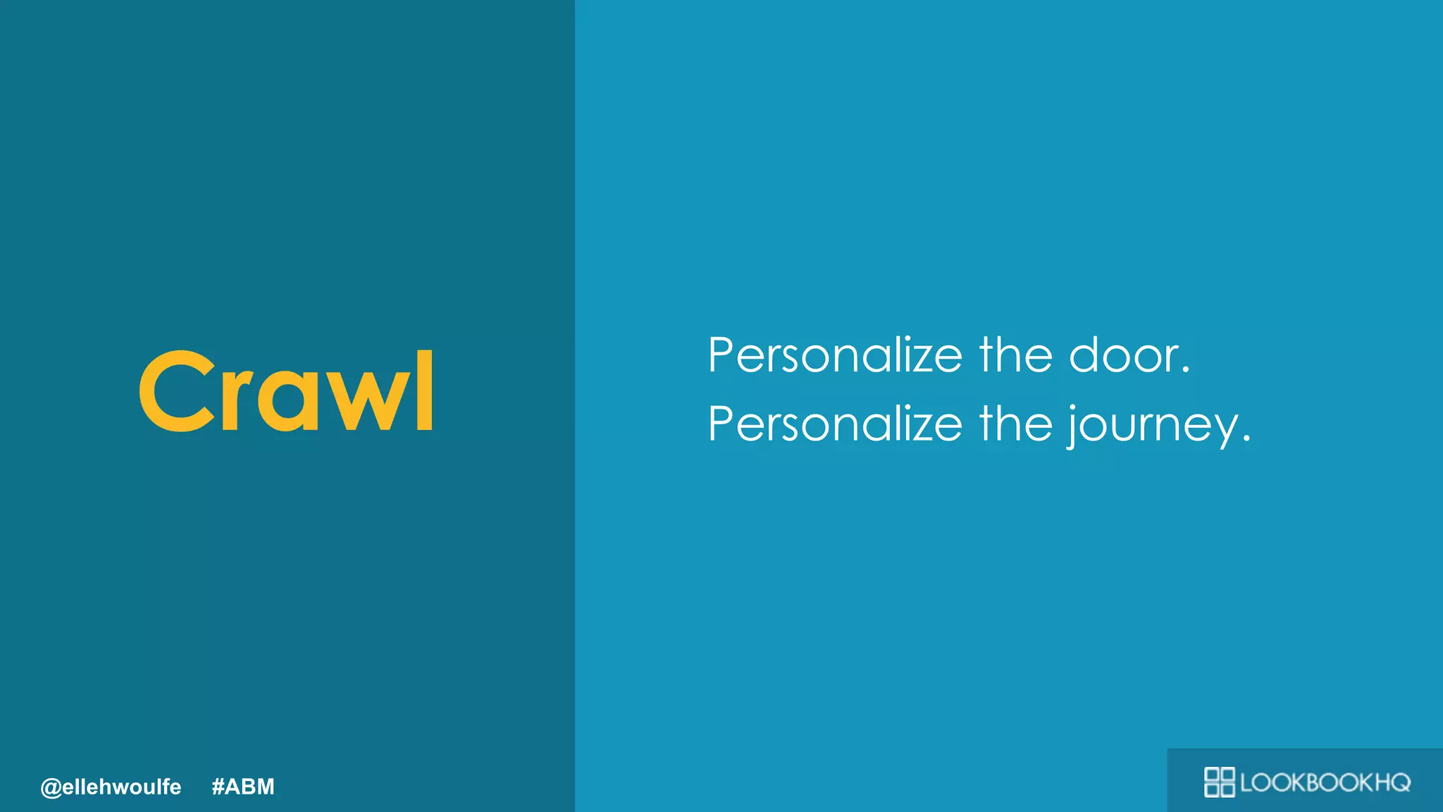 II Revenue Forecast
Crawl
Personalize the door.
Personalize the journey.
@ellehwoulfe #ABM
 