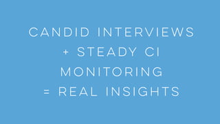 Candid Interviews
+ Steady CI
monitoring
= Real insights
 