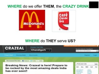 WHERE do we offer THEM, the CRAZY DRINK?




        WHERE do THEY serve US?
 