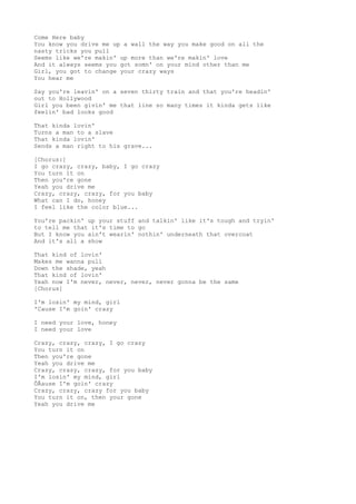 Crazy By:Aerosmith Lyrics 
