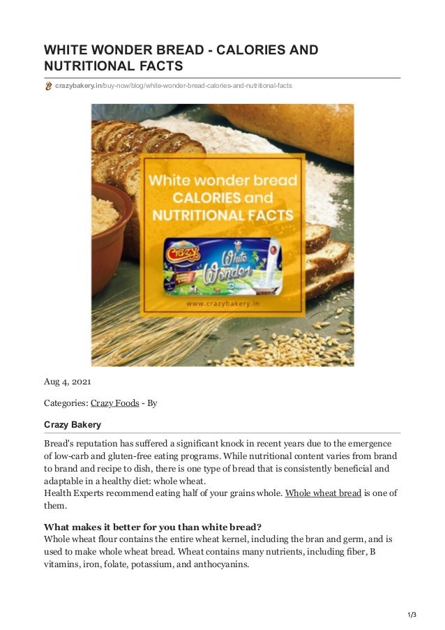 White wonder bread calories and nutritional facts