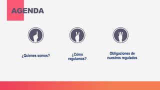 ¿Quienes somos? ¿Cómo
regulamos?
Obligaciones de
nuestros regulados
AGENDA
 