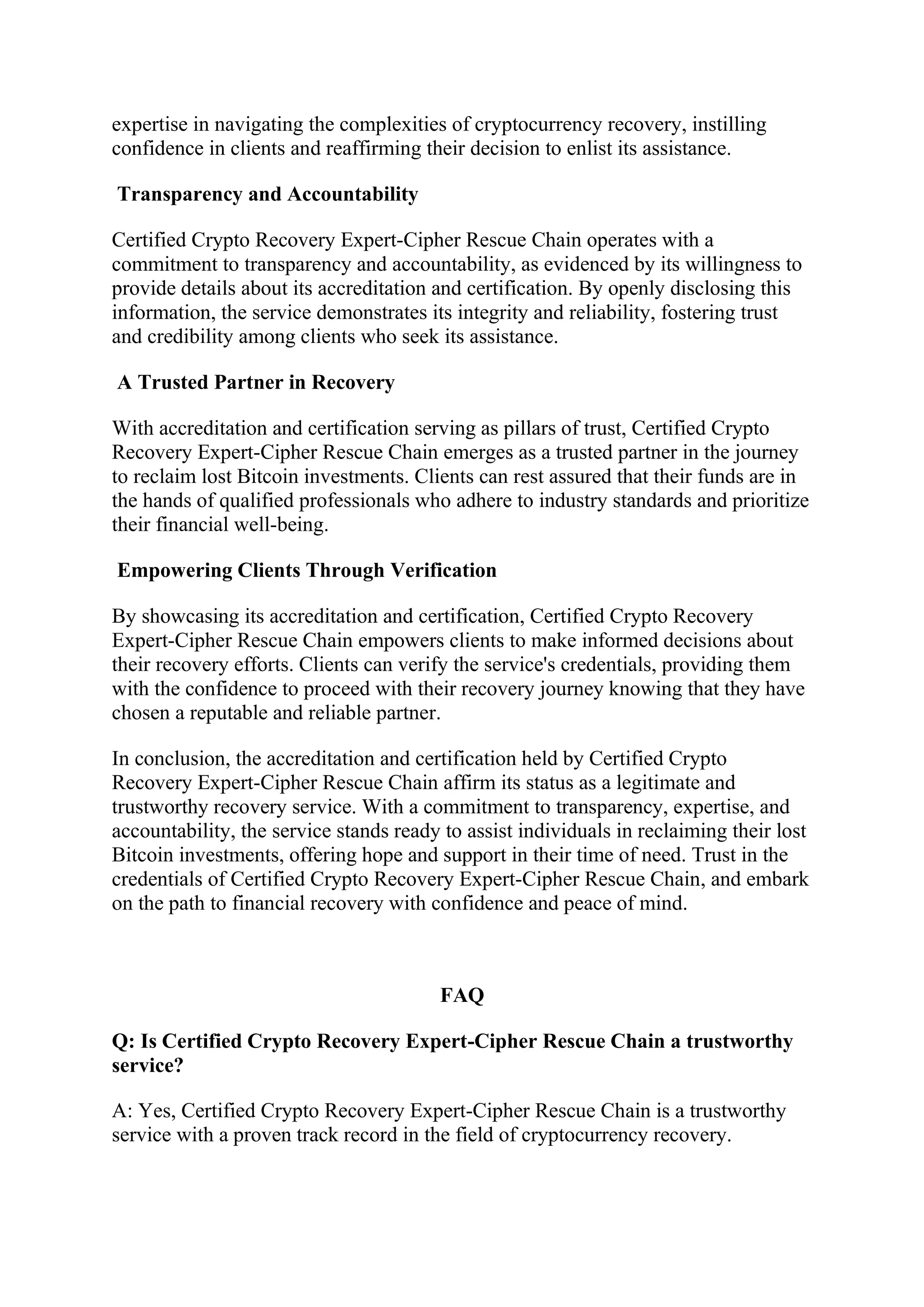 CipherRescue Chain: A Trusted Solution for Crypto Fraud and Asset Recovery  in the UK | PDF