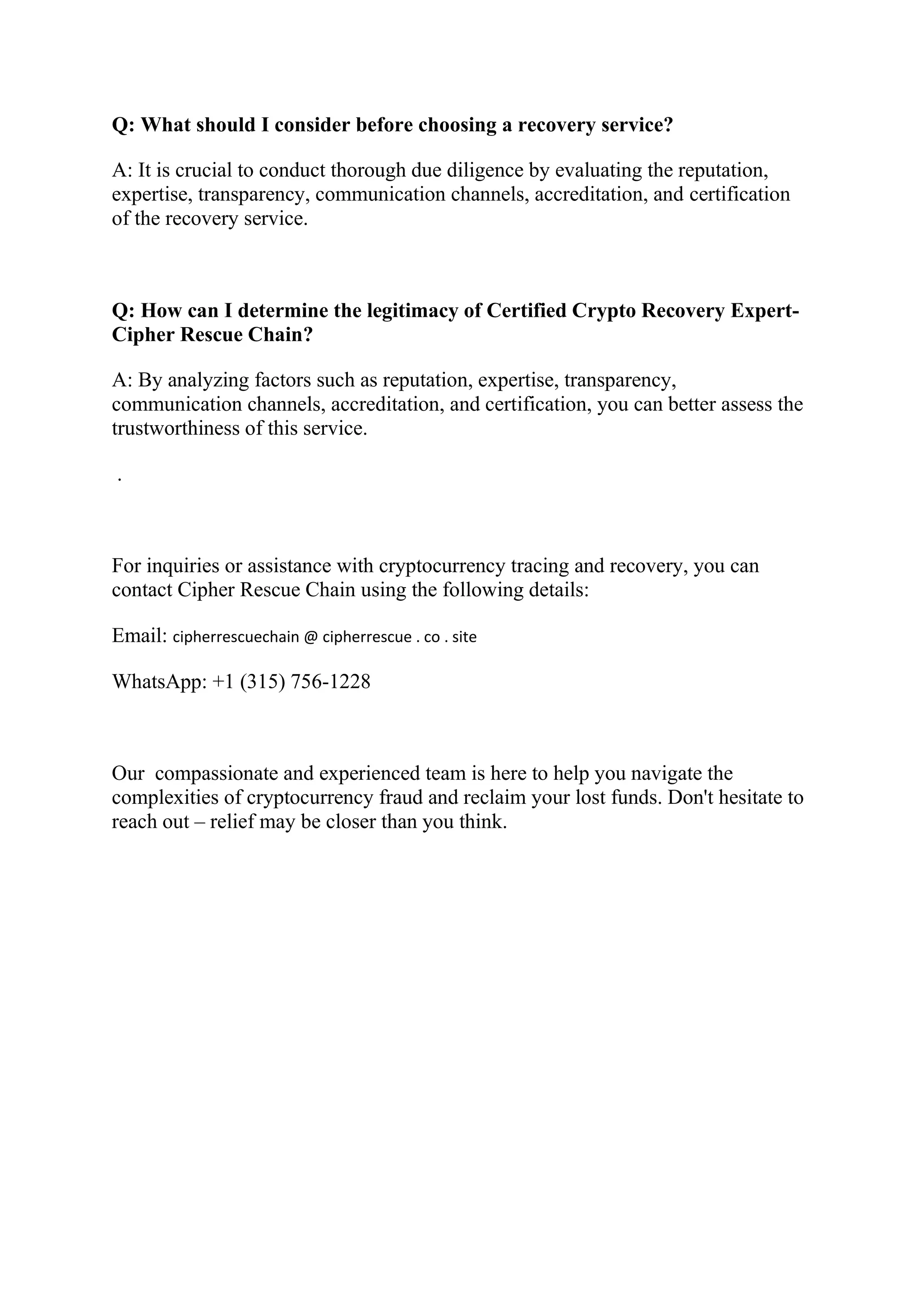 CipherRescue Chain: A Trusted Solution for Crypto Fraud and Asset Recovery  in the UK | PDF