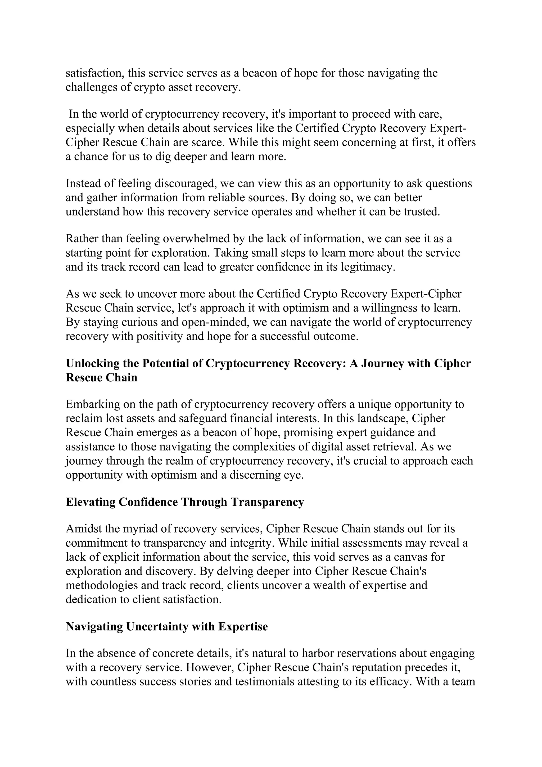 CipherRescue Chain: A Trusted Solution for Crypto Fraud and Asset Recovery  in the UK | PDF