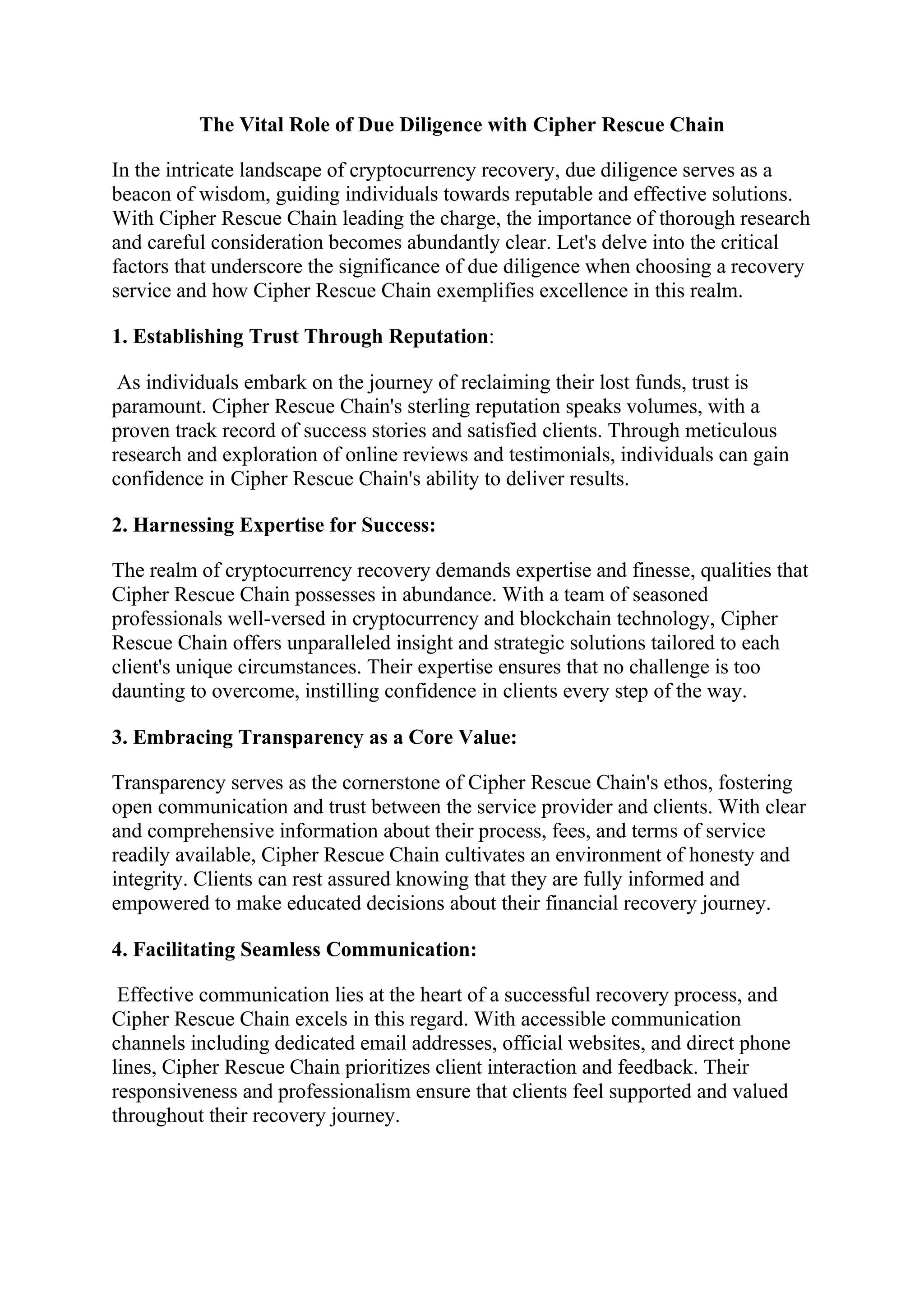 CipherRescue Chain: A Trusted Solution for Crypto Fraud and Asset Recovery  in the UK | PDF