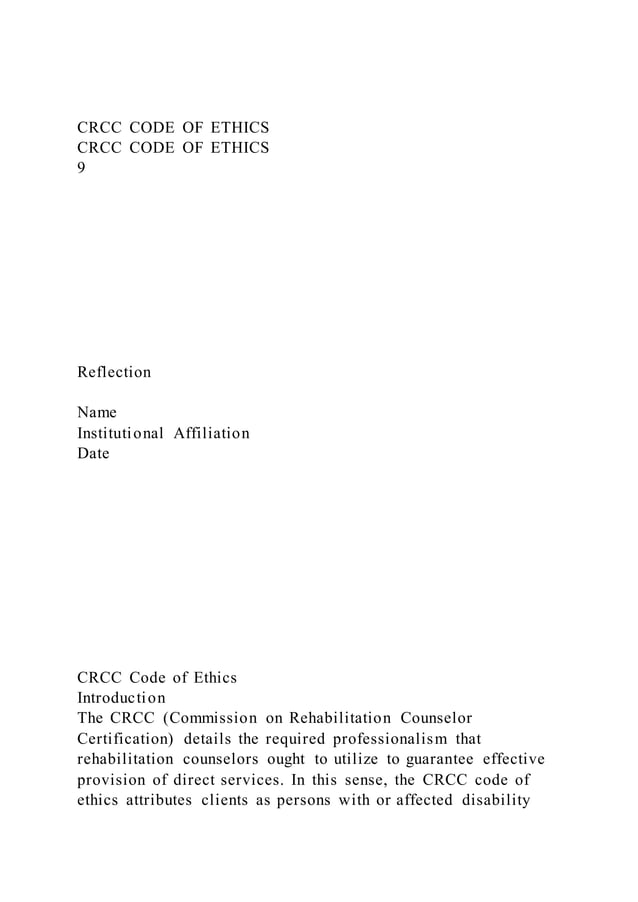 CRCC CODE OF ETHICSCRCC CODE OF ETHICS