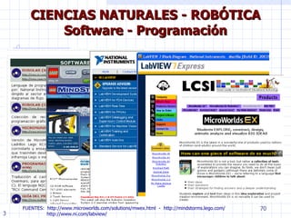 CIENCIAS NATURALES - ROBÓTICA
           Software - Programación




    FUENTES: http://www.microworlds.com/solutions/mwe...