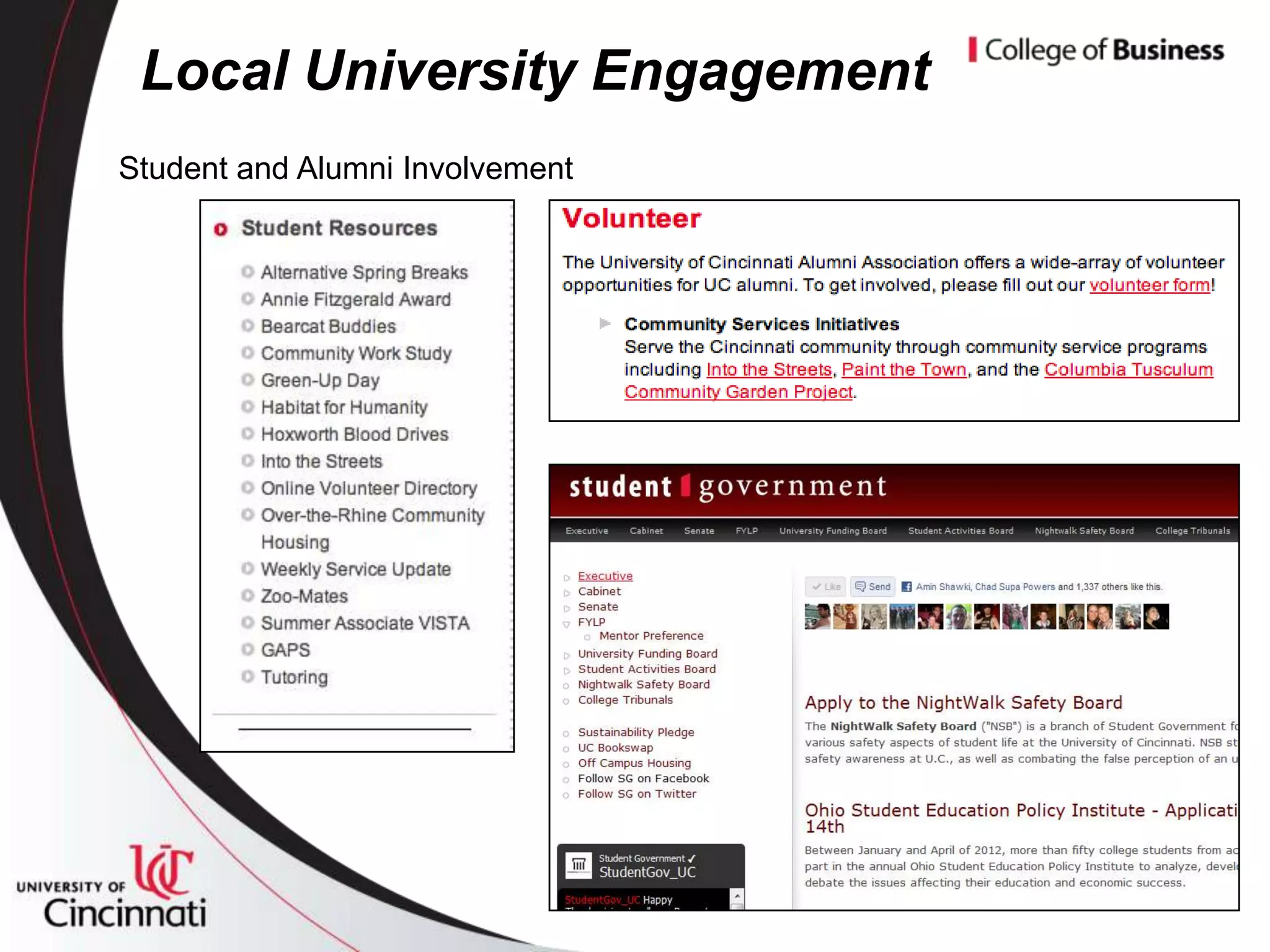 Local University Engagement
Student and Alumni Involvement
 