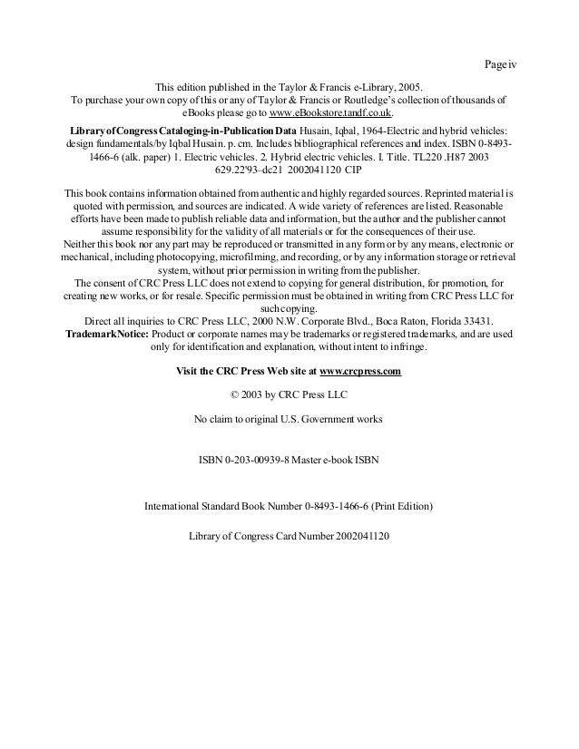 Crc press electric and hybrid vehicles design fundamentals i. hu…