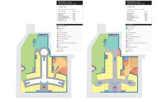 PROPOSED -1 LEVEL                                                PROPOSED -2 LEVEL
 LAYOUT PLAN SCALE 1:500                                          LAYOUT PLAN SCALE 1:500

 -1 LEVEL PLAN                                                    -2 LEVEL PLAN

 COLUMN GRID SET OUT AT 12 BY 8 M CENTRE                          COLUMN GRID SET OUT AT 12 BY 8 M CENTRE

 TOTAL FLOOR AREA               18 350 m² (inc. void 2 345 m²)    TOTAL FLOOR AREA                     18 350 m²

 CIRCULATION AREA                2 952 m²                         CIRCULATION AREA                      3 934 m²
 SERVICE AREA                    1 020 m²                         SERVICE AREA                          1 000 m²
 SHOPS AREA                      4 022 m²                         SHOPS AREA                            5 020 m²
 FOOD HYPERMARKET AREA           4 423 m²                         FOOD HYPERMARKET AREA                 4 360 m²
 ELECTRICAL MARKET AREA          1 200 m²                         TOY MARKET AREA                       1 270 m²
 BARS, RESTAURANTS & SNACKS        630 m²                         BARS, RESTAURANTS & SNACKS              900 m²
 ICE SKATING RINK AREA           1 314 m²                         BOWLING AREA                          1 356 m²
 WC / TOILETS                      384 m²                         WC / TOILETS                            360 m²
 STORAGES MAGAZINES                 60 m²                         STORAGES MAGAZINES                      150 m²




COLOUR LEGEND                                                    COLOUR LEGEND

   CIRCULATION AREA                                                 CIRCULATION AREA

   SERVICE AREA                                                     SERVICE AREA

   SHOPS                                                            SHOPS

   FOOD HYPERMARKET                                                 FOOD HYPERMARKET

   ELECTRICAL MARKET                                                TOY MARKET

   BARS, RESTAURANTS & SNACKS                                       BARS, RESTAURANTS & SNACKS

   ICE SKATING RINK AREA                                            BOWLING AREA

   WC / TOILETS                                                     WC / TOILETS

   STAIRS CASES, ESCALATORS & TRAVELATORS                           STAIRS CASES, ESCALATORS & TRAVELATORS

   LIFTS                                                            LIFTS

   STORAGES, MAGAZINES                                              STORAGES, MAGAZINES

   TECHNICAL                                                        TECHNICAL

   FIRE ESCAPE                                                      FIRE ESCAPE
 