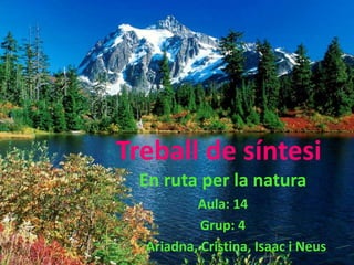 Treball de síntesi
En ruta per la natura
Aula: 14
Grup: 4
Ariadna, Cristina, Isaac i Neus
 