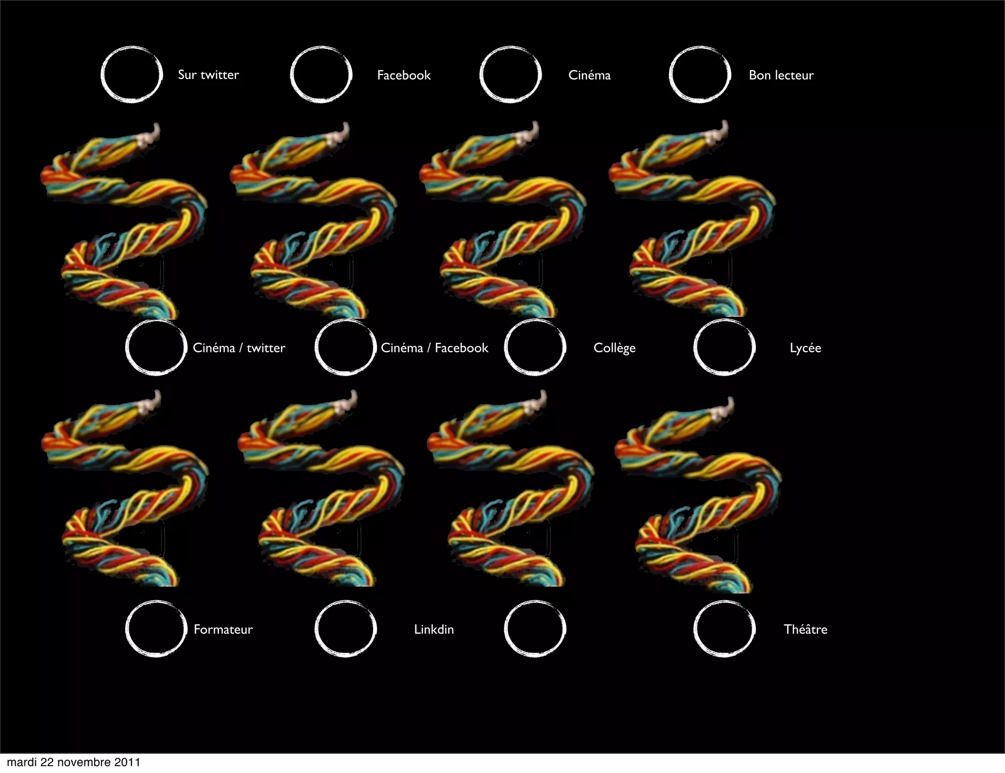 Sur twitter          Facebook            Cinéma       Bon lecteur




                           Cinéma / twitter   Cinéma / Facebook      Collège         Lycée




                           Formateur               Linkdin                          Théâtre




mardi 22 novembre 2011
 