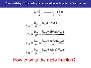 72
Class Activity: Expressing concentration as function of conversion
How to write the mole fraction?
 