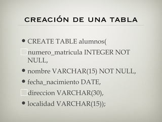 CreacióN De Objetos En MySQL | PPT